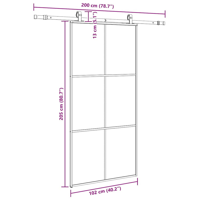 vidaXL fekete ESG üveg tolóajtó fémszerelvény-szettel 102x205 cm