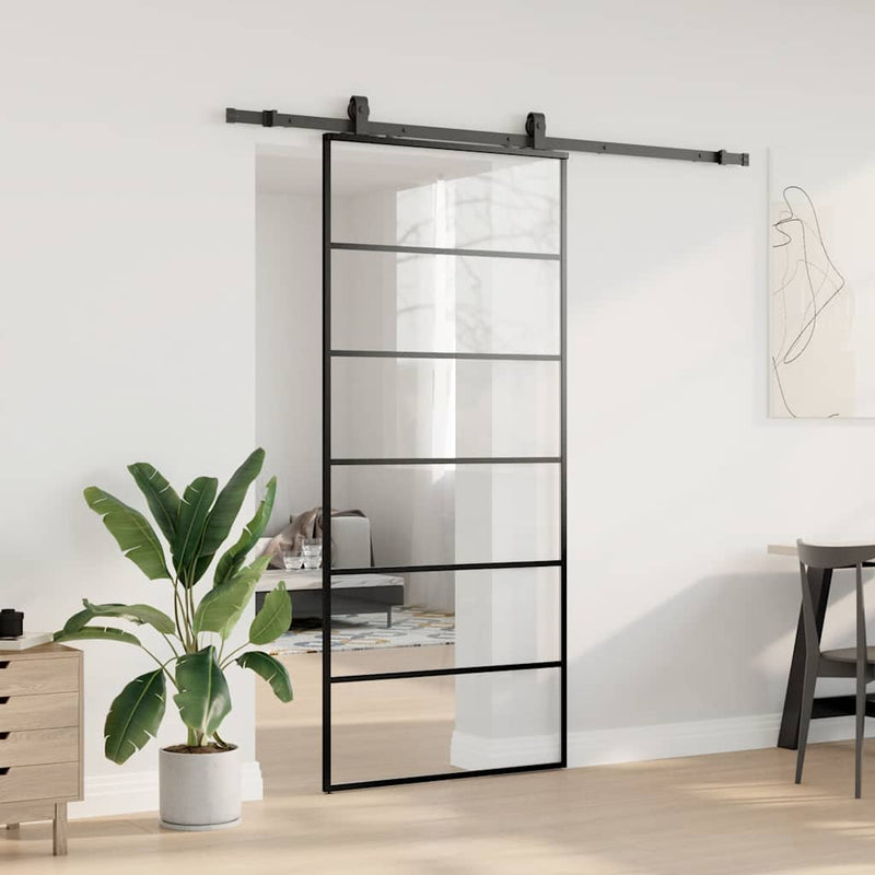vidaXL fekete ESG üveg tolóajtó fémszerelvény-szettel 90x205 cm