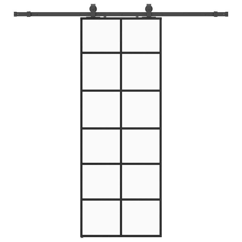 vidaXL fekete ESG üveg tolóajtó fémszerelvény-szettel 76x205 cm