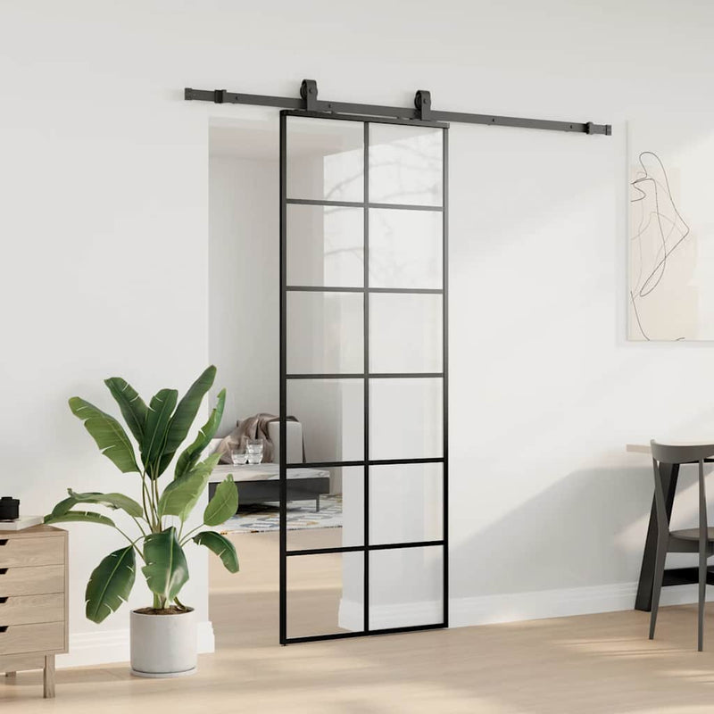 vidaXL fekete ESG üveg tolóajtó fémszerelvény-szettel 76x205 cm