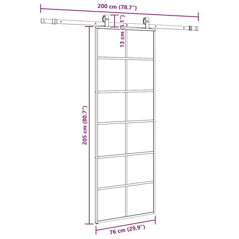 vidaXL fekete ESG üveg tolóajtó fémszerelvény-szettel 76x205 cm