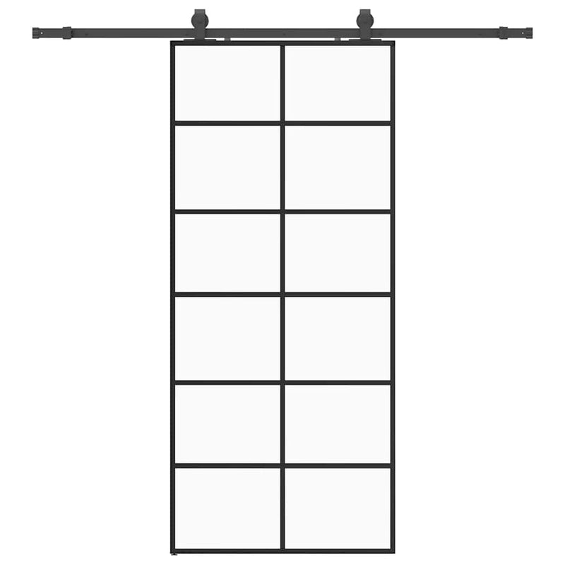 vidaXL fekete ESG üveg tolóajtó fémszerelvény-szettel 90x205 cm
