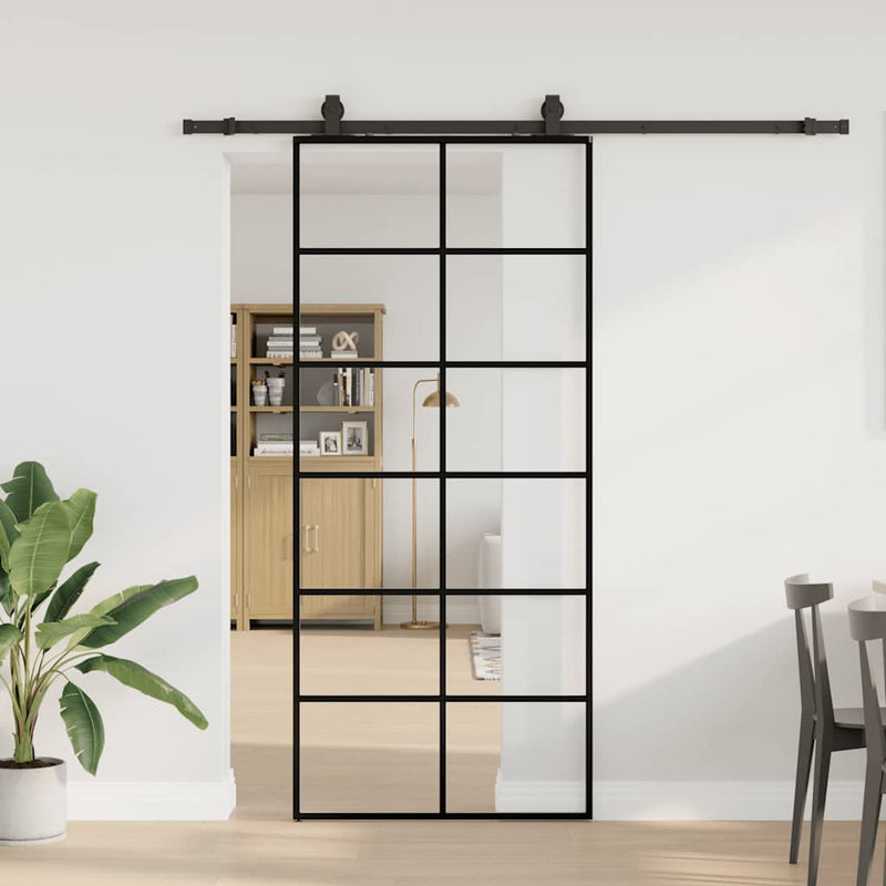 vidaXL fekete ESG üveg tolóajtó fémszerelvény-szettel 90x205 cm