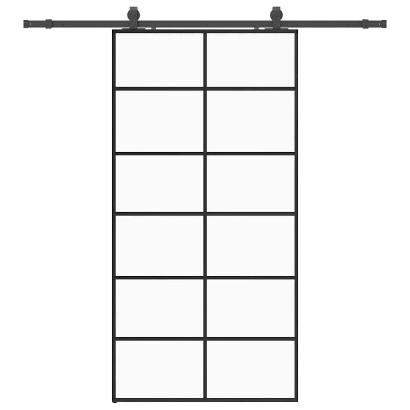 vidaXL fekete ESG üveg tolóajtó fémszerelvény-szettel 102x205 cm