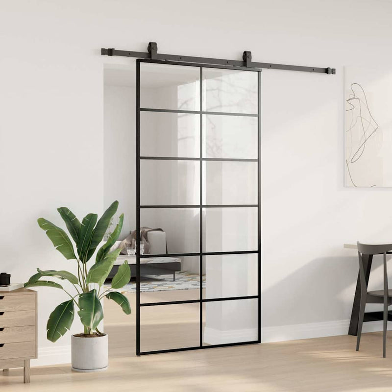 vidaXL fekete ESG üveg tolóajtó fémszerelvény-szettel 102x205 cm