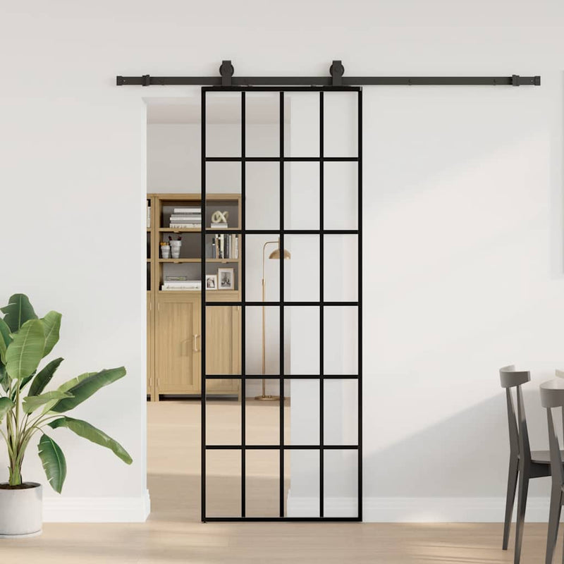 vidaXL fekete ESG üveg tolóajtó fémszerelvény-szettel 76x205 cm