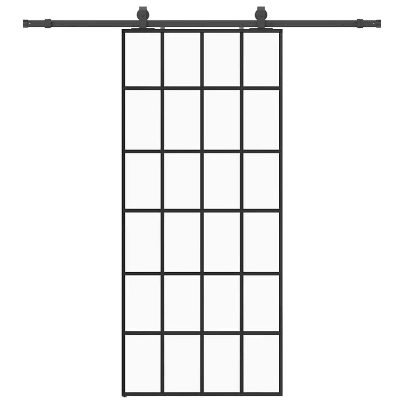vidaXL fekete ESG üveg tolóajtó fémszerelvény-szettel 90x205 cm
