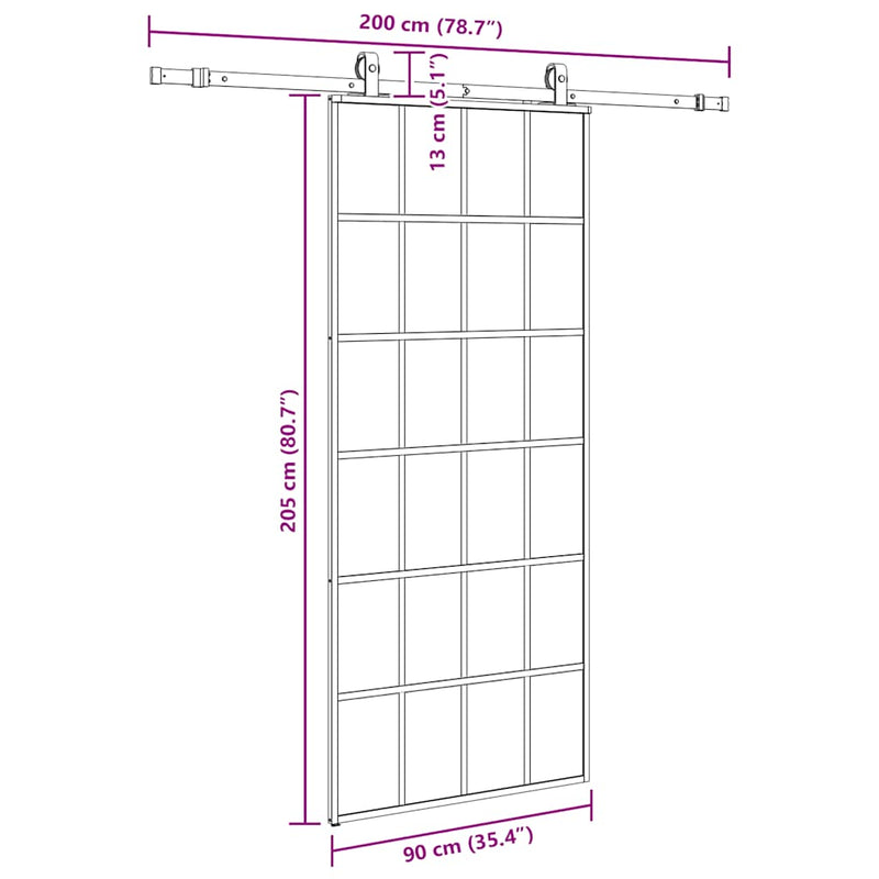 vidaXL fekete ESG üveg tolóajtó fémszerelvény-szettel 90x205 cm
