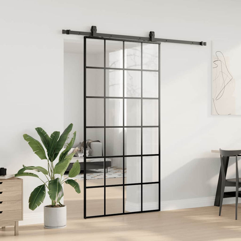 vidaXL fekete ESG üveg tolóajtó fémszerelvény-szettel 102x205 cm