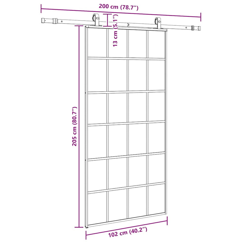 vidaXL fekete ESG üveg tolóajtó fémszerelvény-szettel 102x205 cm