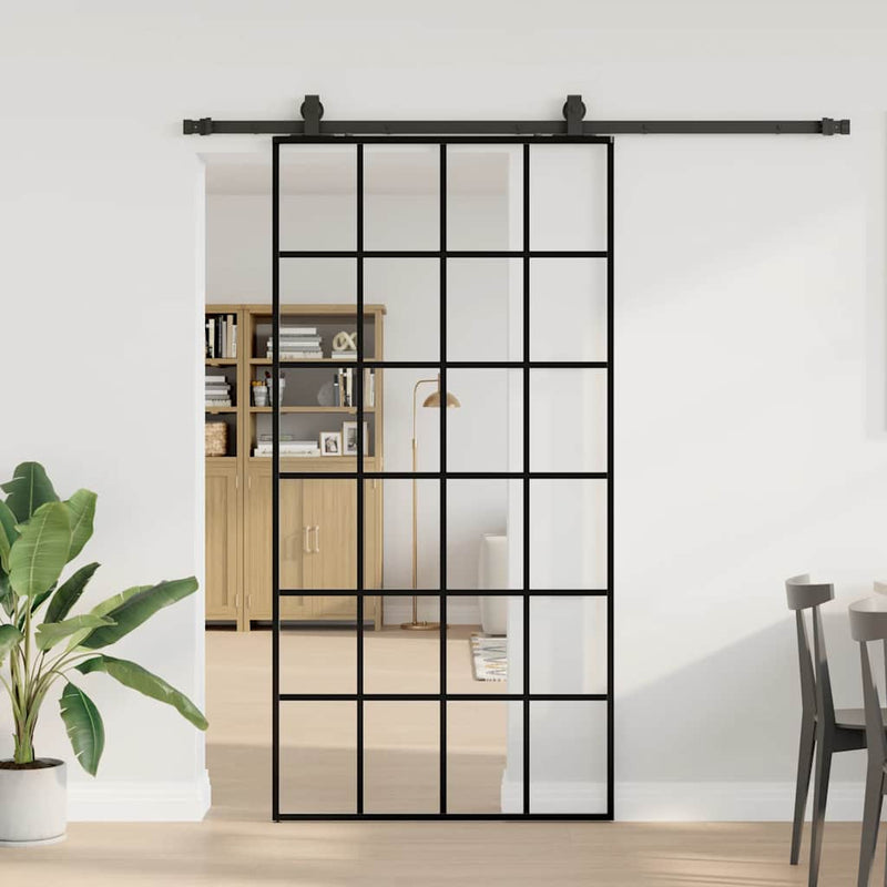 vidaXL fekete ESG üveg tolóajtó fémszerelvény-szettel 102x205 cm