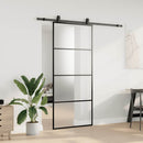 vidaXL fekete ESG üveg tolóajtó fémszerelvény-szettel 90x205 cm