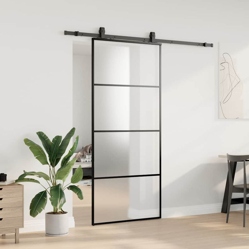 vidaXL fekete ESG üveg tolóajtó fémszerelvény-szettel 90x205 cm