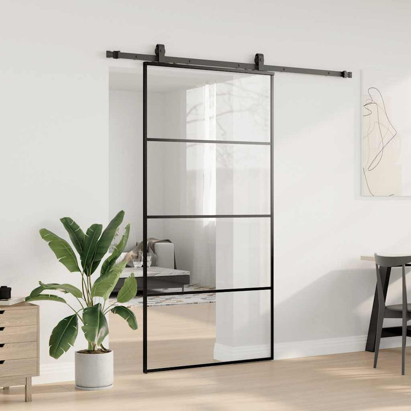 vidaXL fekete ESG üveg tolóajtó fémszerelvény-szettel 102,5x205 cm
