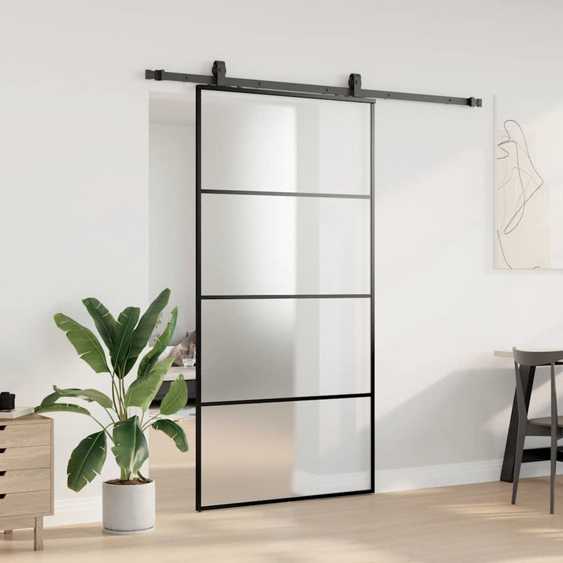 vidaXL fekete ESG üveg tolóajtó fémszerelvény-szettel 102,5x205 cm