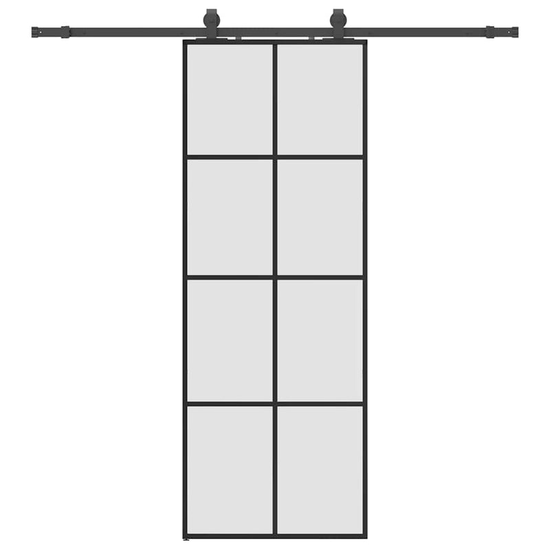 vidaXL fekete ESG üveg tolóajtó fémszerelvény-szettel 76x205 cm
