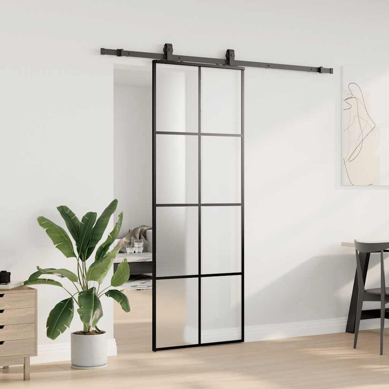 vidaXL fekete ESG üveg tolóajtó fémszerelvény-szettel 76x205 cm