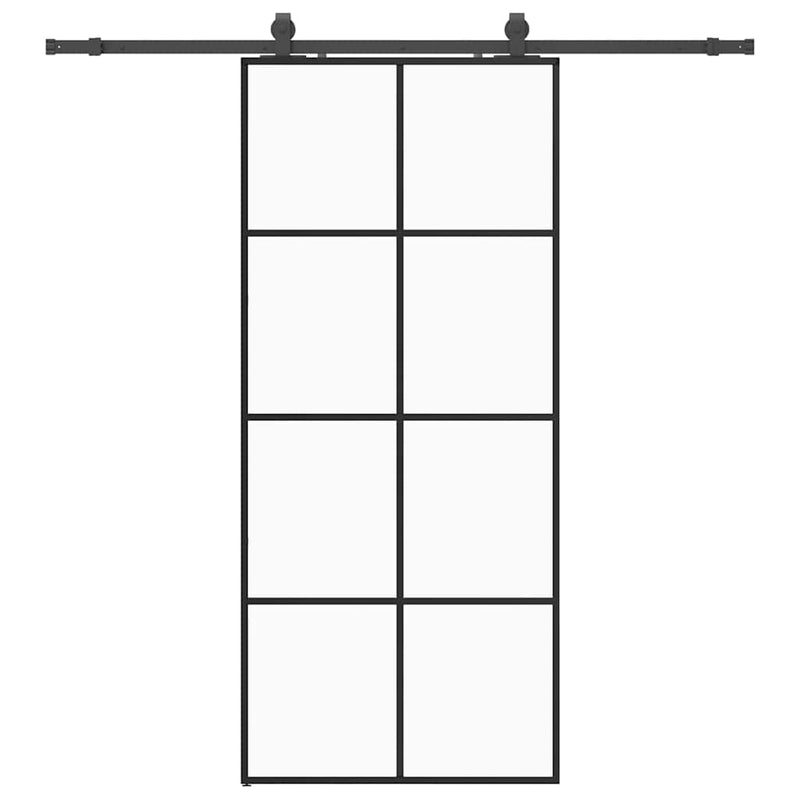 vidaXL fekete ESG üveg tolóajtó fémszerelvény-szettel 90x205 cm