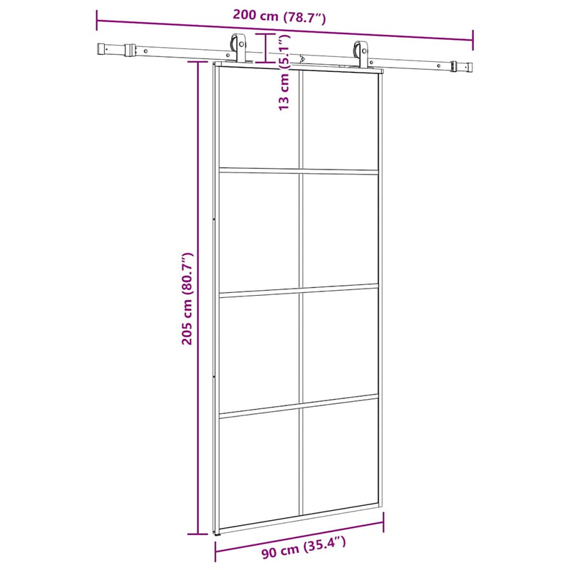 vidaXL fekete ESG üveg tolóajtó fémszerelvény-szettel 90x205 cm