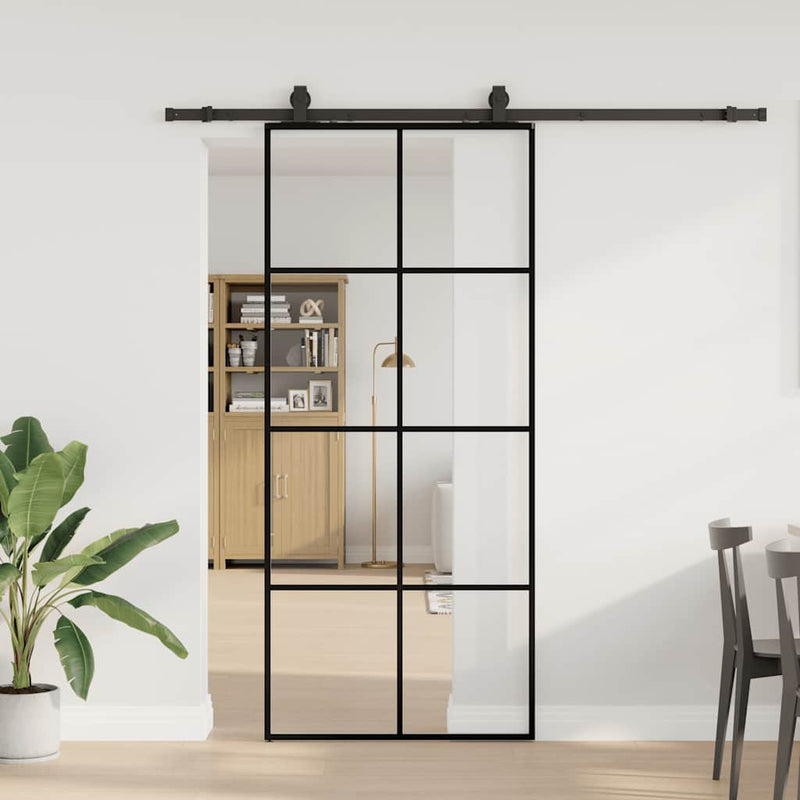 vidaXL fekete ESG üveg tolóajtó fémszerelvény-szettel 90x205 cm