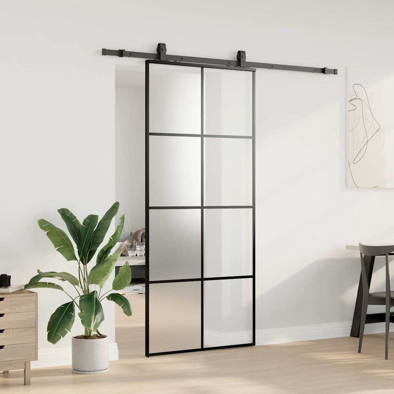 vidaXL fekete ESG üveg tolóajtó fémszerelvény-szettel 90x205 cm