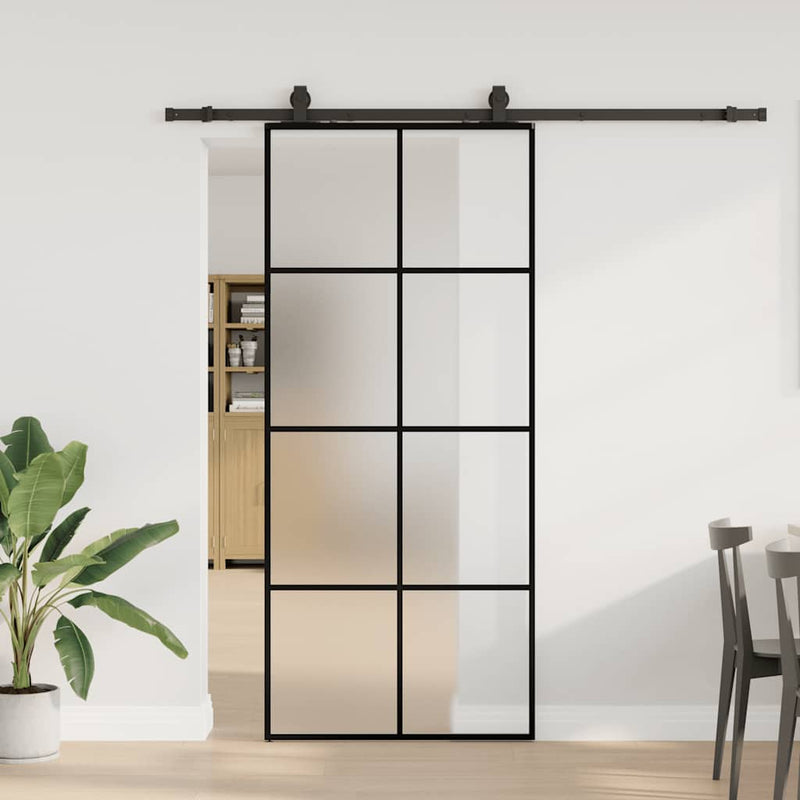 vidaXL fekete ESG üveg tolóajtó fémszerelvény-szettel 90x205 cm