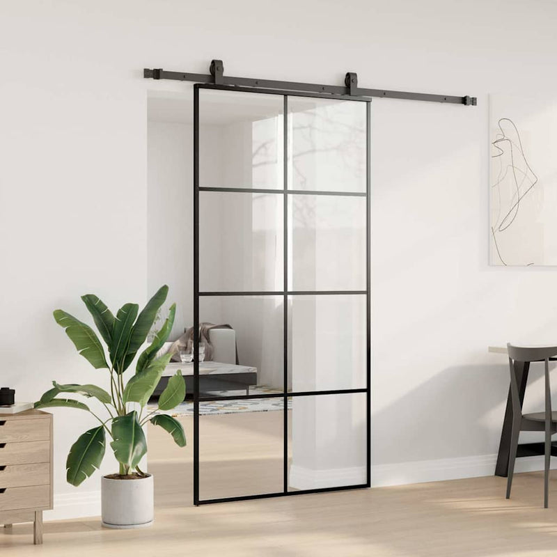 vidaXL fekete ESG üveg tolóajtó fémszerelvény-szettel 102,5x205 cm