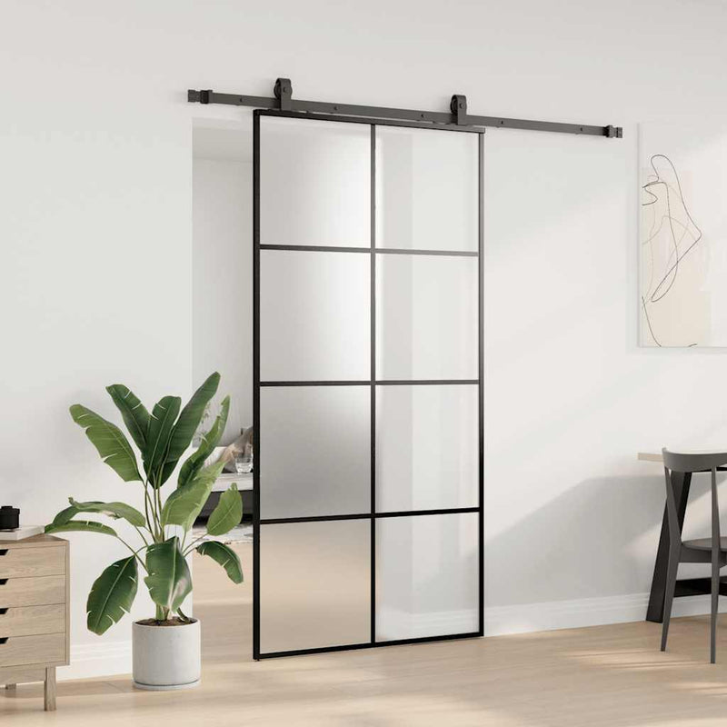 vidaXL fekete ESG üveg tolóajtó fémszerelvény-szettel 102,5x205 cm