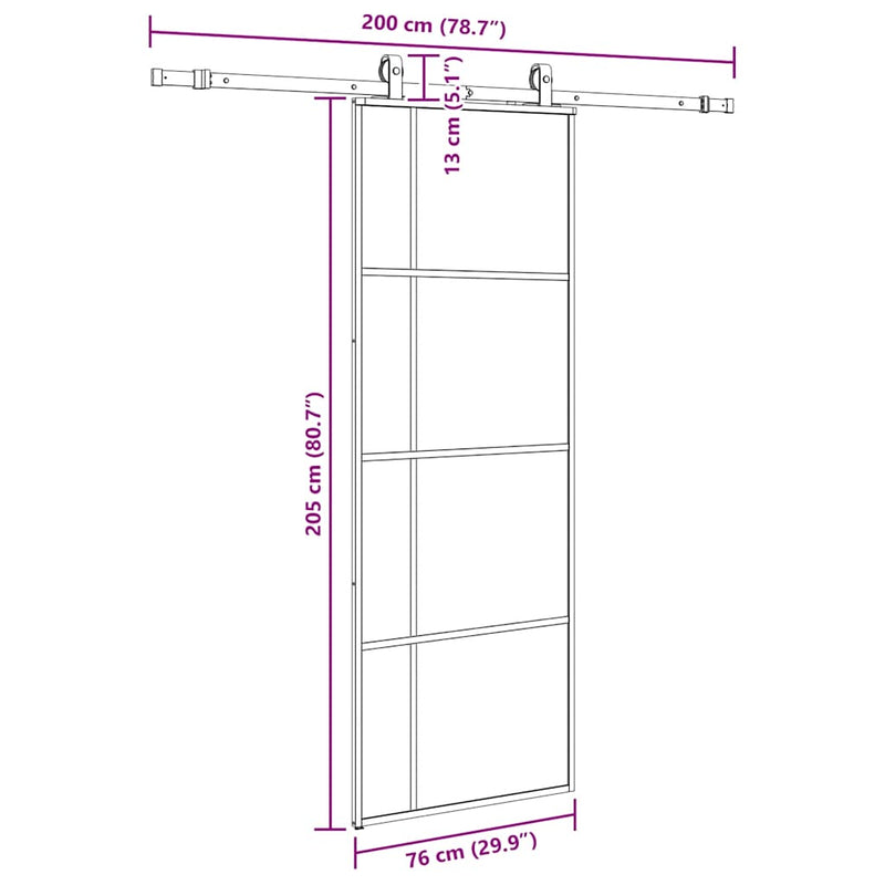 vidaXL fekete ESG üveg tolóajtó fémszerelvény-szettel 76x205 cm