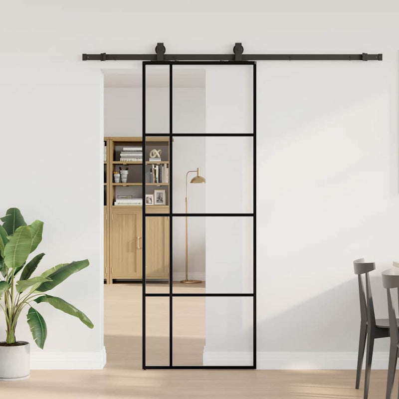 vidaXL fekete ESG üveg tolóajtó fémszerelvény-szettel 76x205 cm