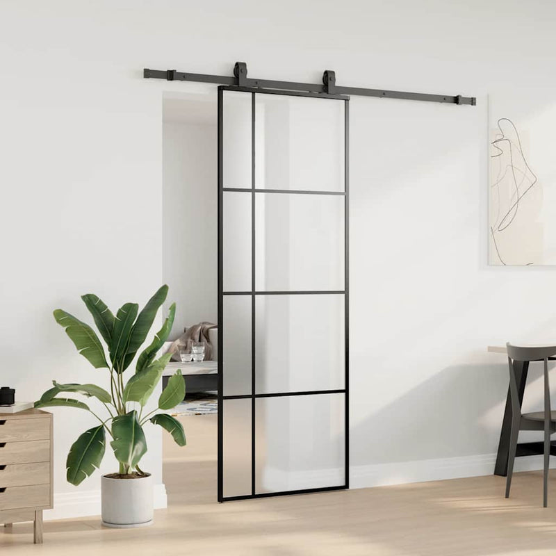 vidaXL fekete ESG üveg tolóajtó fémszerelvény-szettel 76x205 cm