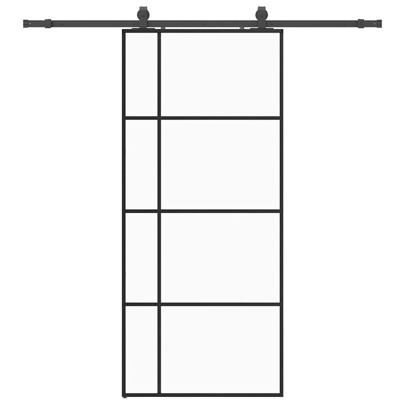 vidaXL fekete ESG üveg tolóajtó fémszerelvény-szettel 90x205 cm