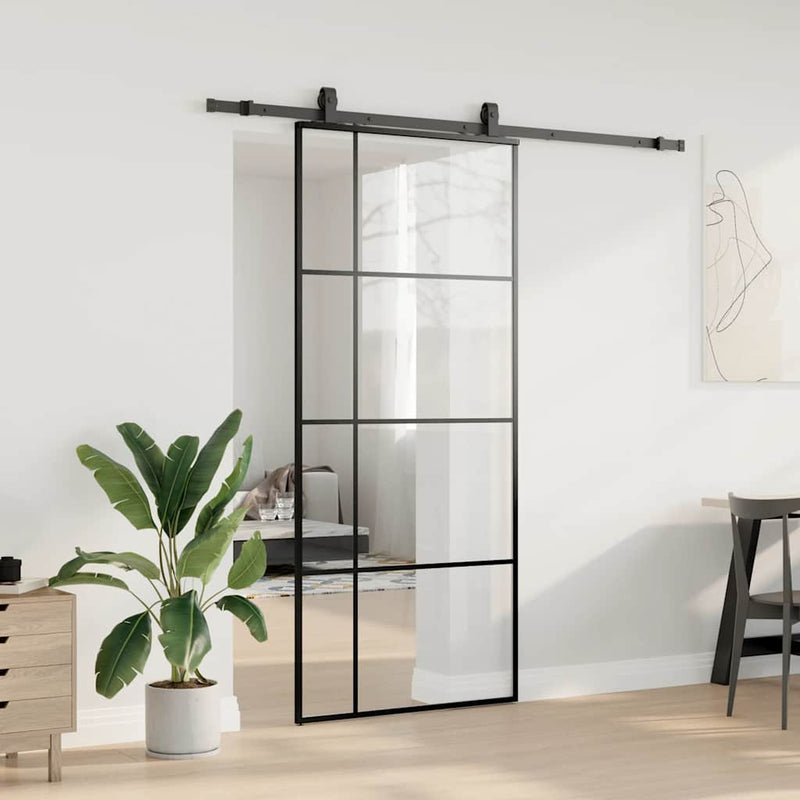 vidaXL fekete ESG üveg tolóajtó fémszerelvény-szettel 90x205 cm