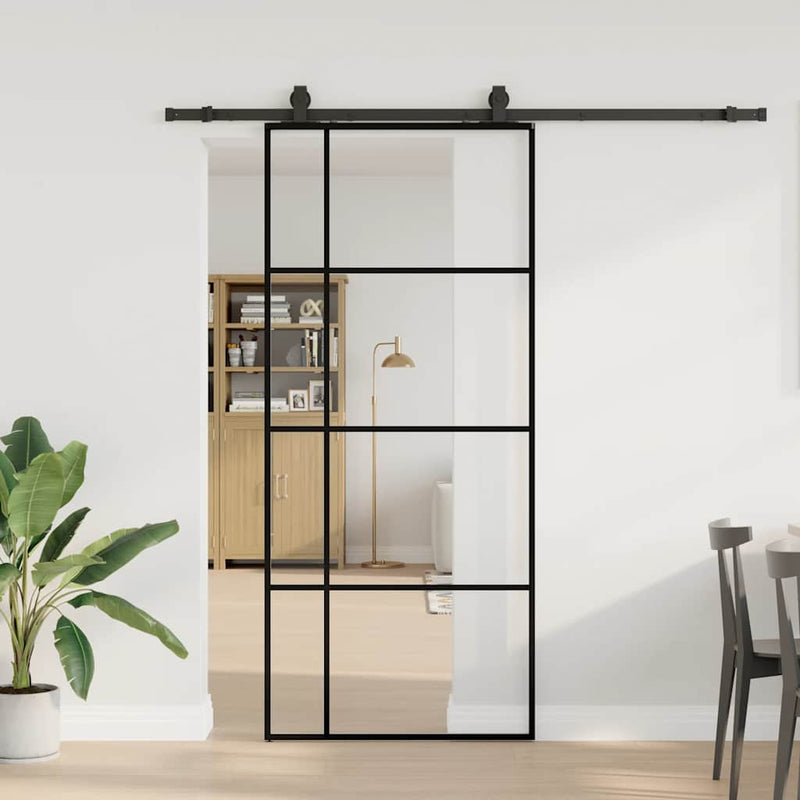 vidaXL fekete ESG üveg tolóajtó fémszerelvény-szettel 90x205 cm