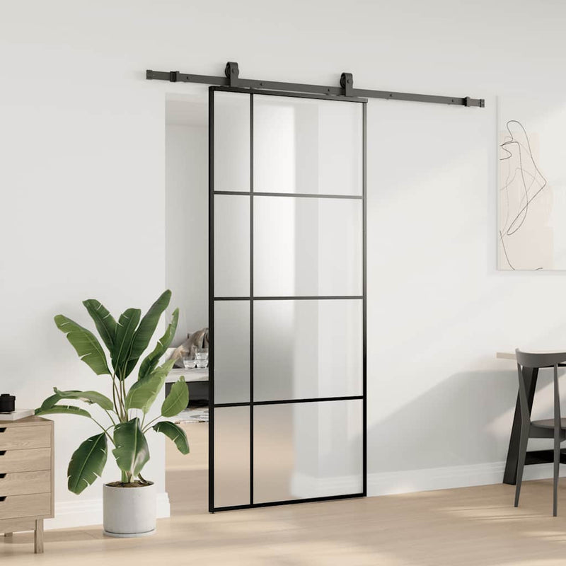 vidaXL fekete ESG üveg tolóajtó fémszerelvény-szettel 90x205 cm