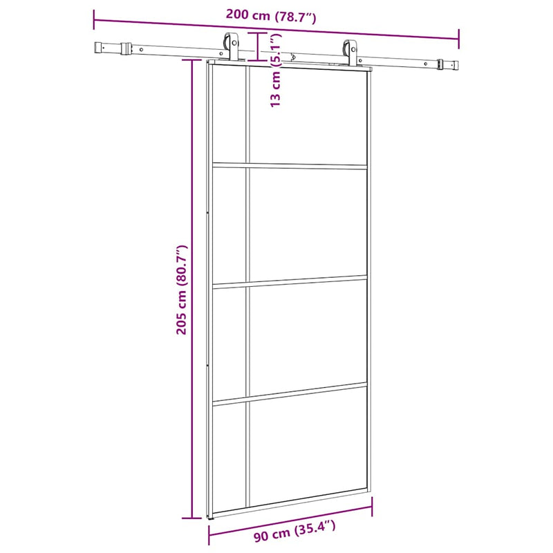 vidaXL fekete ESG üveg tolóajtó fémszerelvény-szettel 90x205 cm