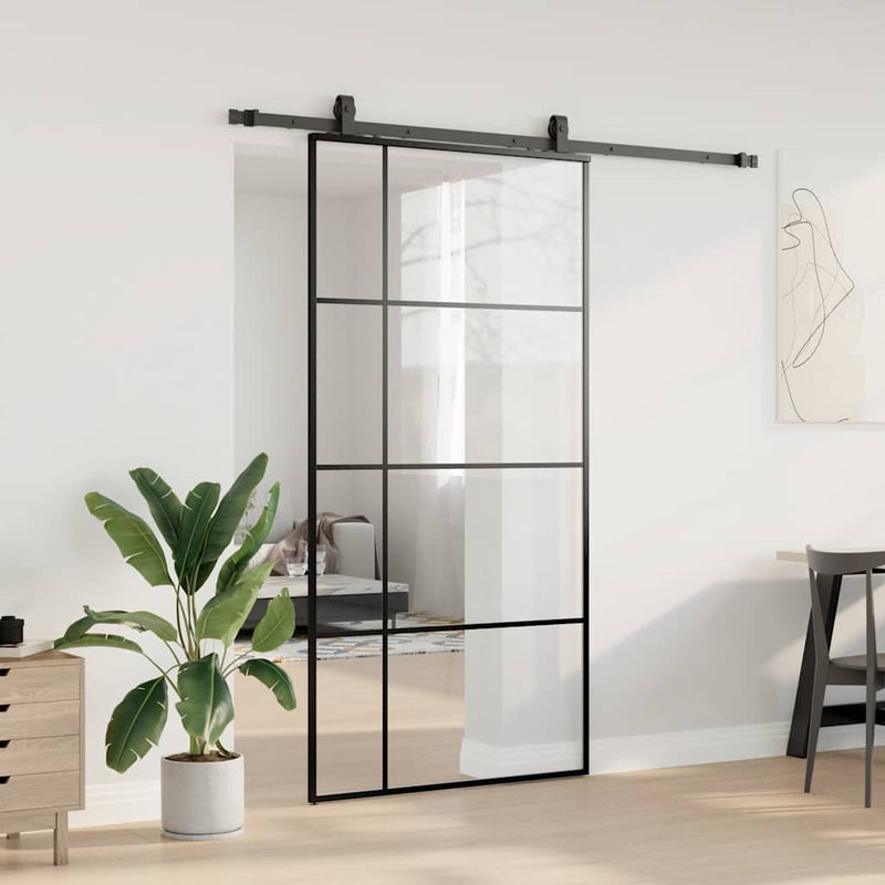 vidaXL fekete ESG üveg tolóajtó fémszerelvény-szettel 102,5x205 cm
