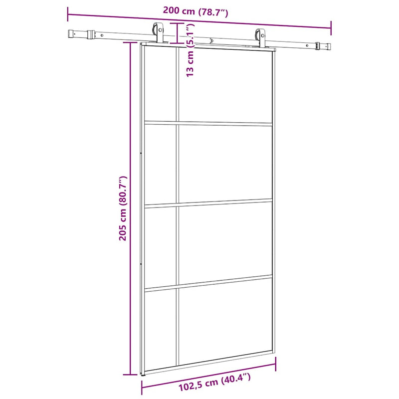 vidaXL fekete ESG üveg tolóajtó fémszerelvény-szettel 102,5x205 cm
