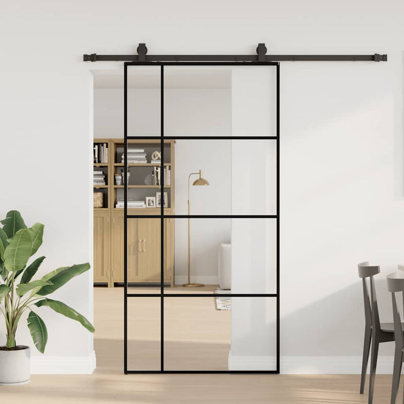 vidaXL fekete ESG üveg tolóajtó fémszerelvény-szettel 102,5x205 cm