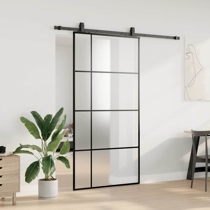 vidaXL fekete ESG üveg tolóajtó fémszerelvény-szettel 102,5x205 cm