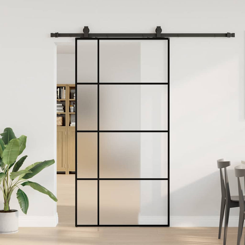 vidaXL fekete ESG üveg tolóajtó fémszerelvény-szettel 102,5x205 cm