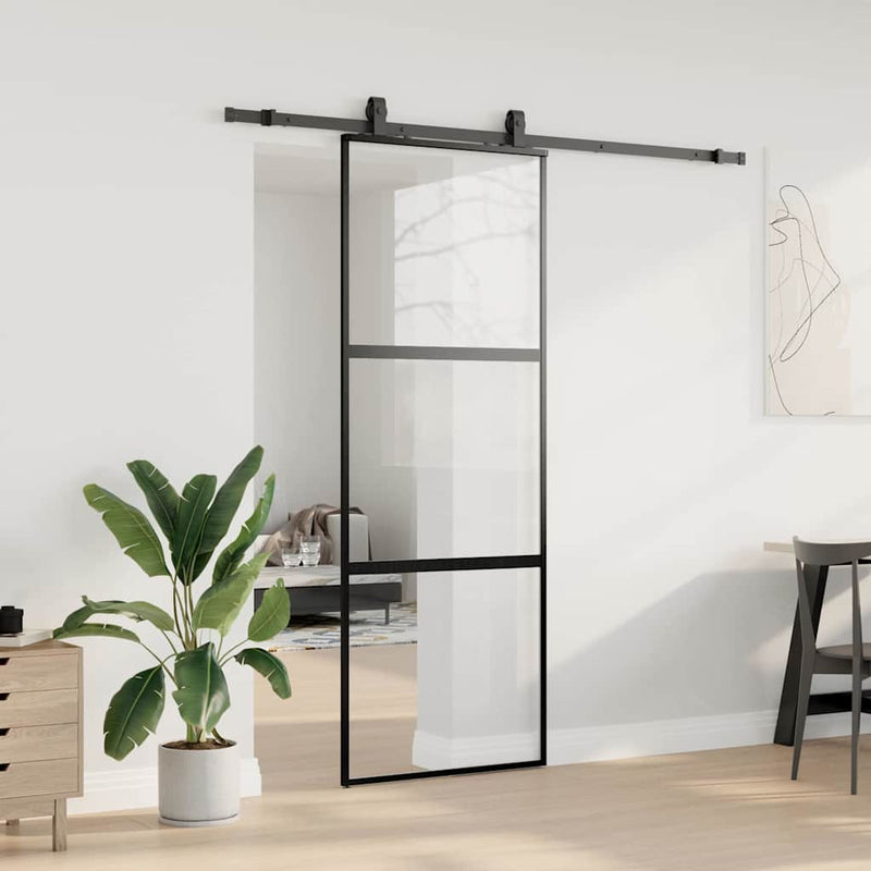 vidaXL fekete edzett üveg tolóajtó fémszerelék szettel 76x205 cm