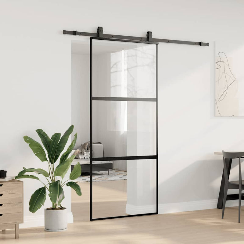 vidaXL fekete edzett üveg tolóajtó fémszerelék szettel 90x205 cm