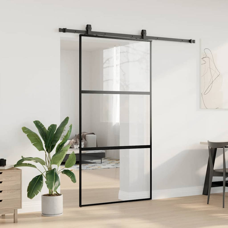vidaXL fekete edzett üveg tolóajtó fémszerelék szettel 102,5x205 cm
