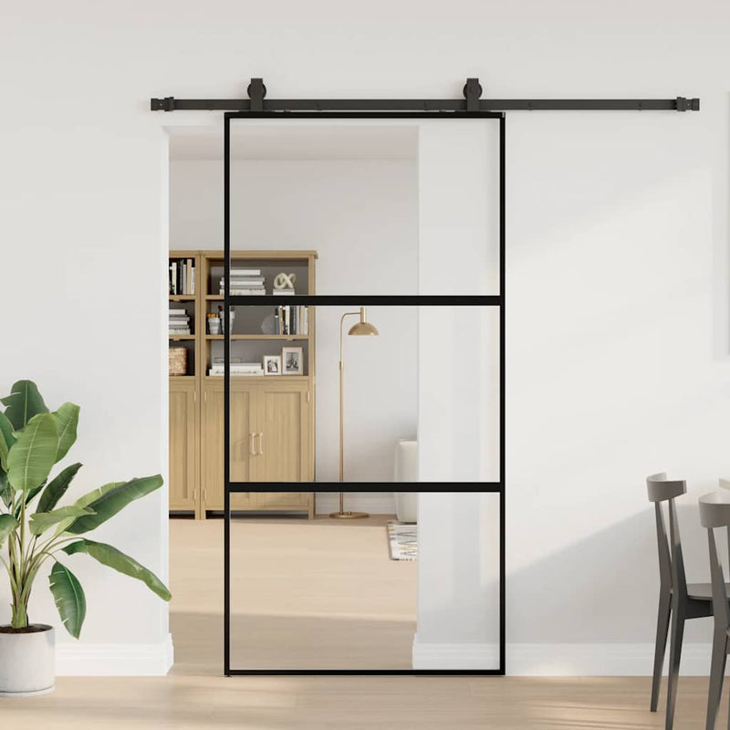 vidaXL fekete edzett üveg tolóajtó fémszerelék szettel 102,5x205 cm