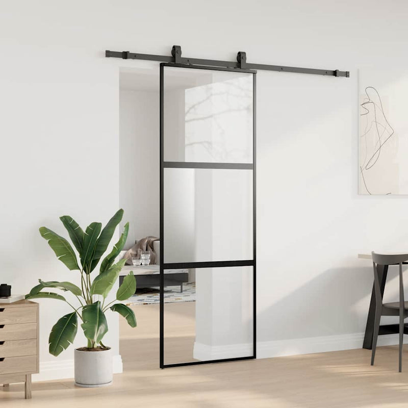 vidaXL fekete edzett üveg tolóajtó fémszerelék szettel 76x205 cm