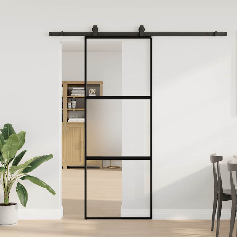 vidaXL fekete edzett üveg tolóajtó fémszerelék szettel 76x205 cm