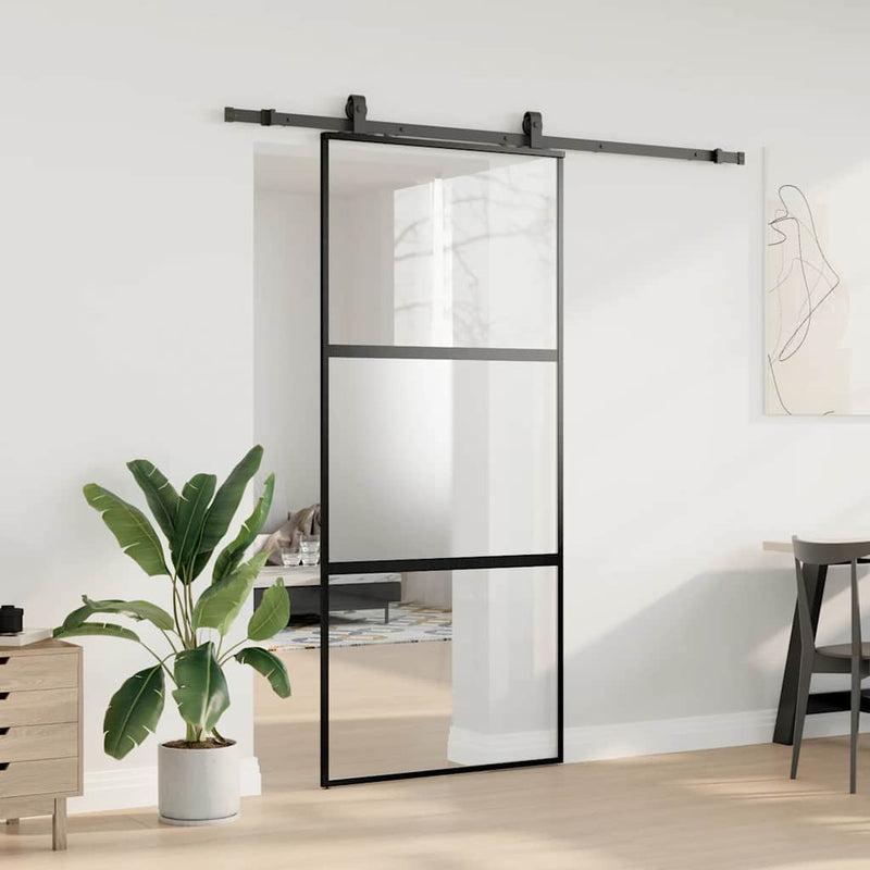 vidaXL fekete edzett üveg tolóajtó fémszerelék szettel 90x205 cm