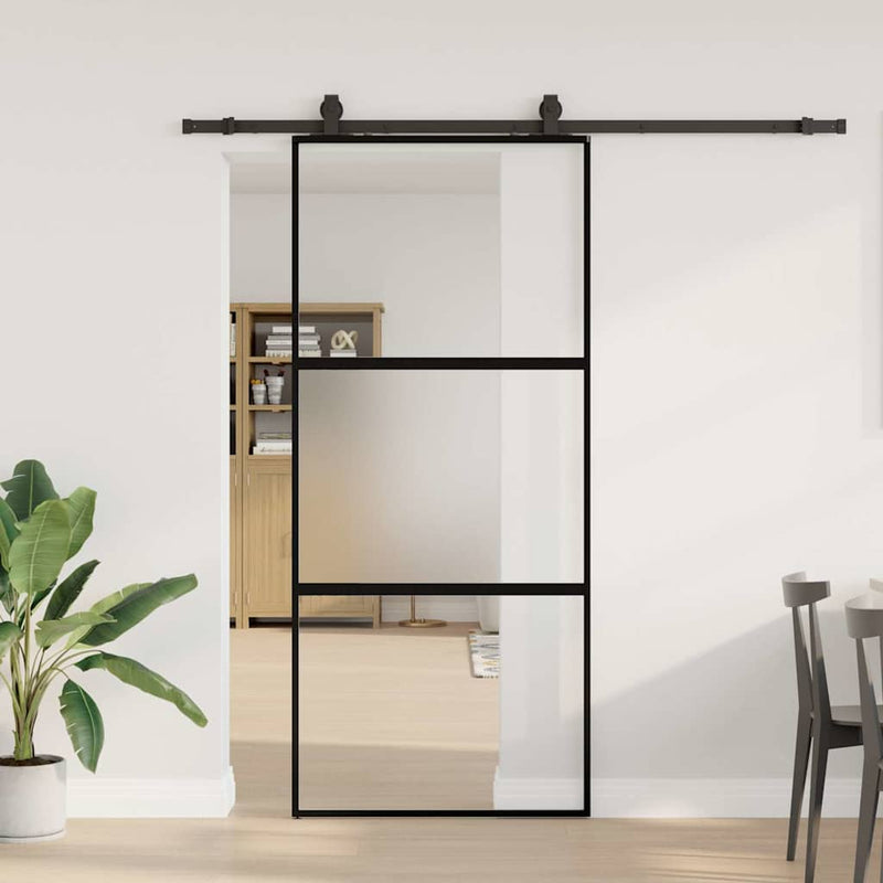 vidaXL fekete edzett üveg tolóajtó fémszerelék szettel 90x205 cm