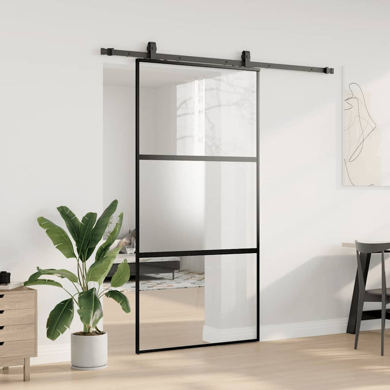 vidaXL fekete edzett üveg tolóajtó fémszerelék szettel 102,5x205 cm